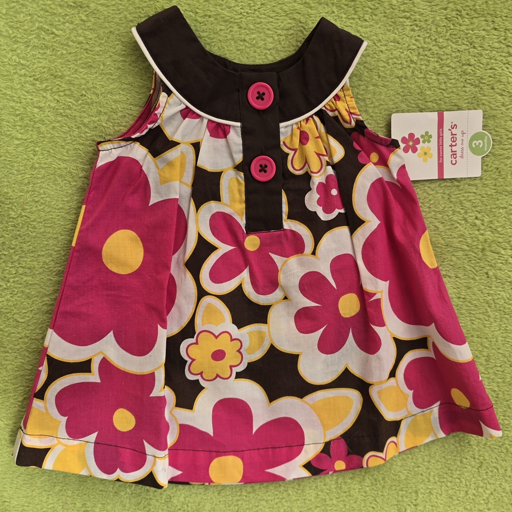 NWT 3-6M SWEET Baby GIRLS DRESS Brown Pink + Yellow Floral SPRING + SUMMER (Q2)